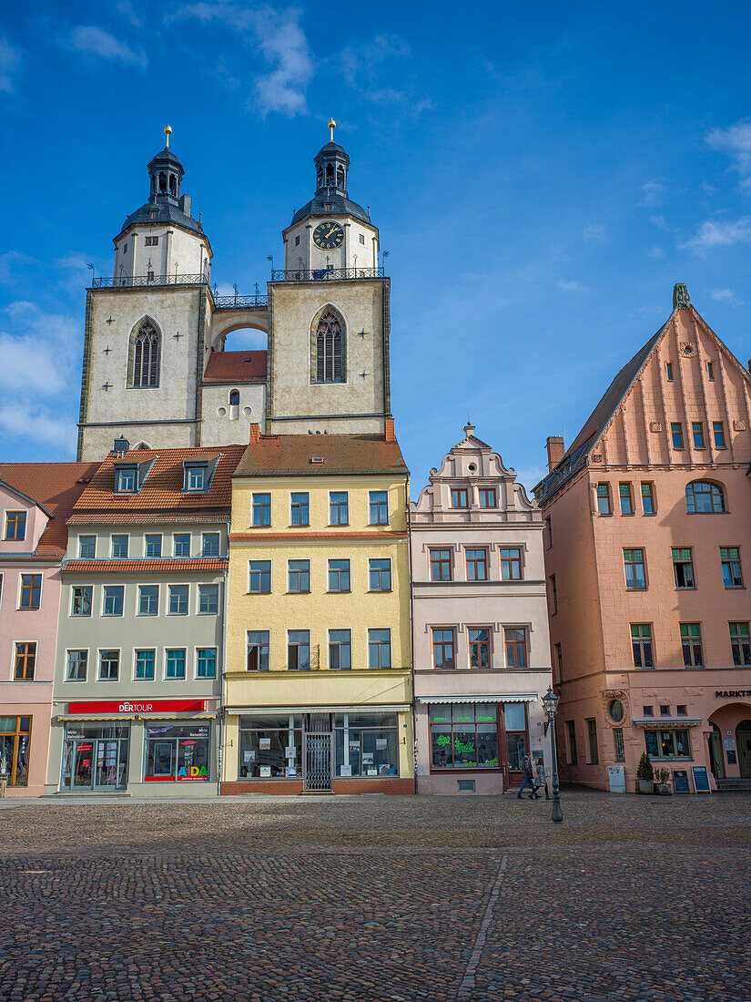  Market square and town church, Lutherstadt Wittenberg, Saxony-Anhalt, Germany 