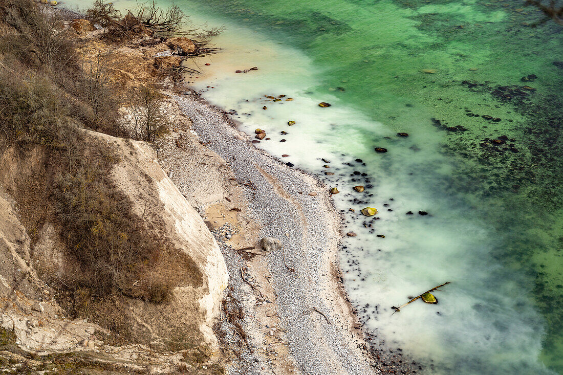  The famous chalk cliffs on the Baltic Sea coast in the Jasmund National Park, Ruegen Island, Mecklenburg-Western Pomerania, Germany   