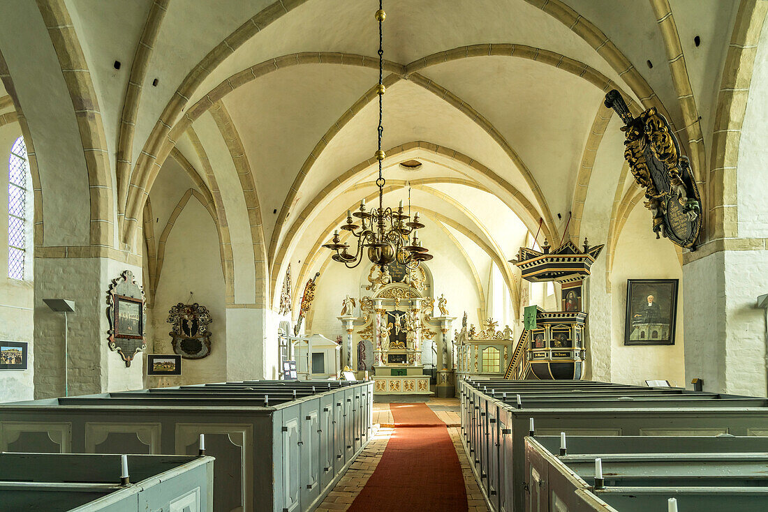  Interior of St. Catherine&#39;s Church in Trent, Ruegen Island, Mecklenburg-Western Pomerania, Germany   