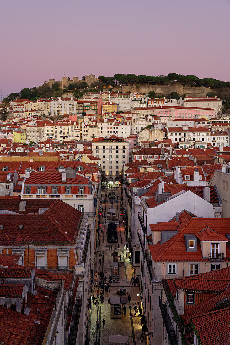  View over the Baixa to Castelo, Lisbon, Portugal. 