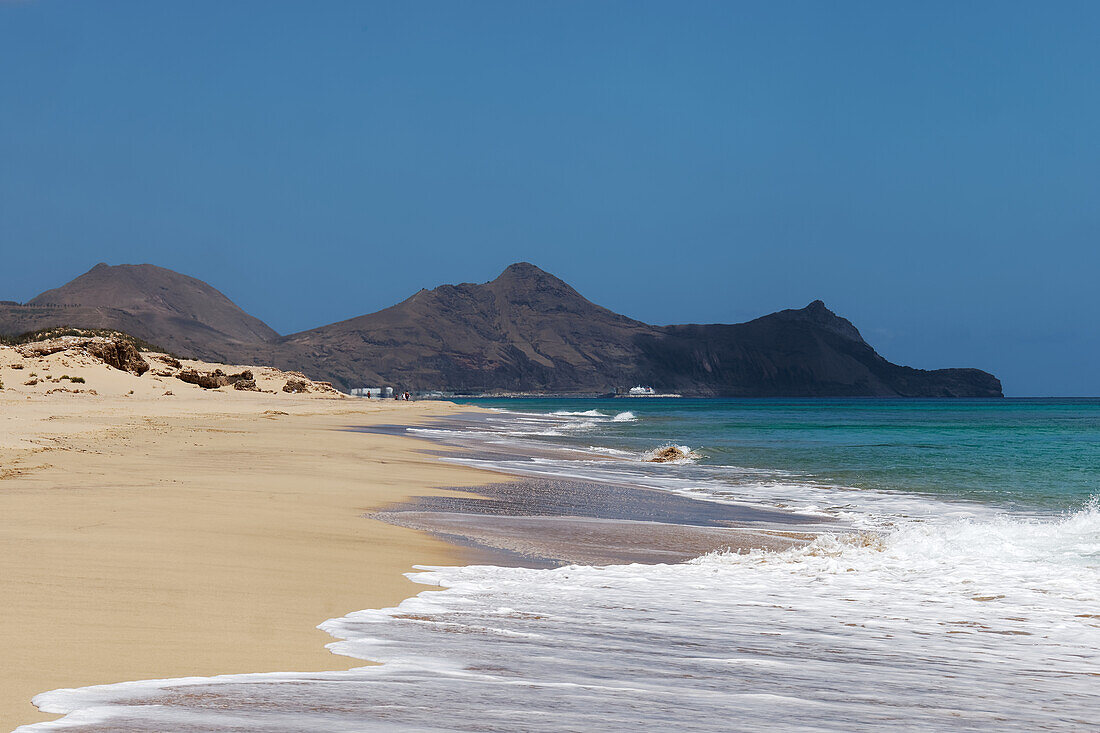  Seemingly endless sandy beach on Porto Santo, Portugal. 