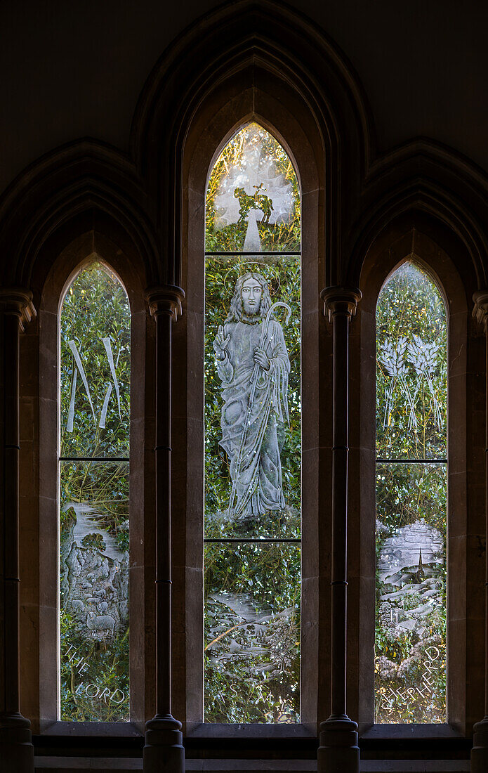 East window engraved by Simon Whistler (1940 – 2005) church of All Saints, West Lavington, Wiltshire, England, UK - Chancel Millennium Window