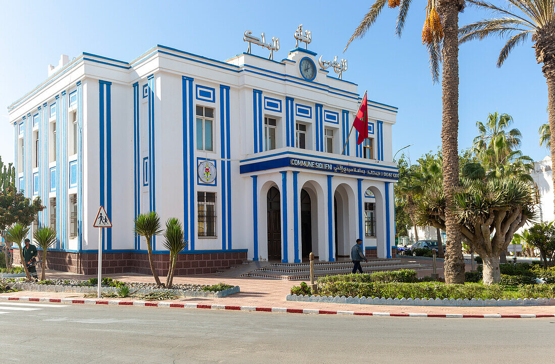 Ehemaliges Hotel de Ville, Rathaus Art Deco Architektur spanischer Kolonialbau, Sidi Ifni, Marokko, Nordafrika