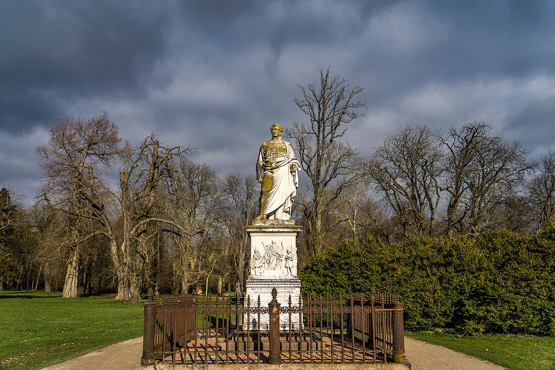  Statue of the founder Prince Wilhelm Malte I in the castle park Putbus, island of Ruegen, Mecklenburg-Western Pomerania, Germany   
