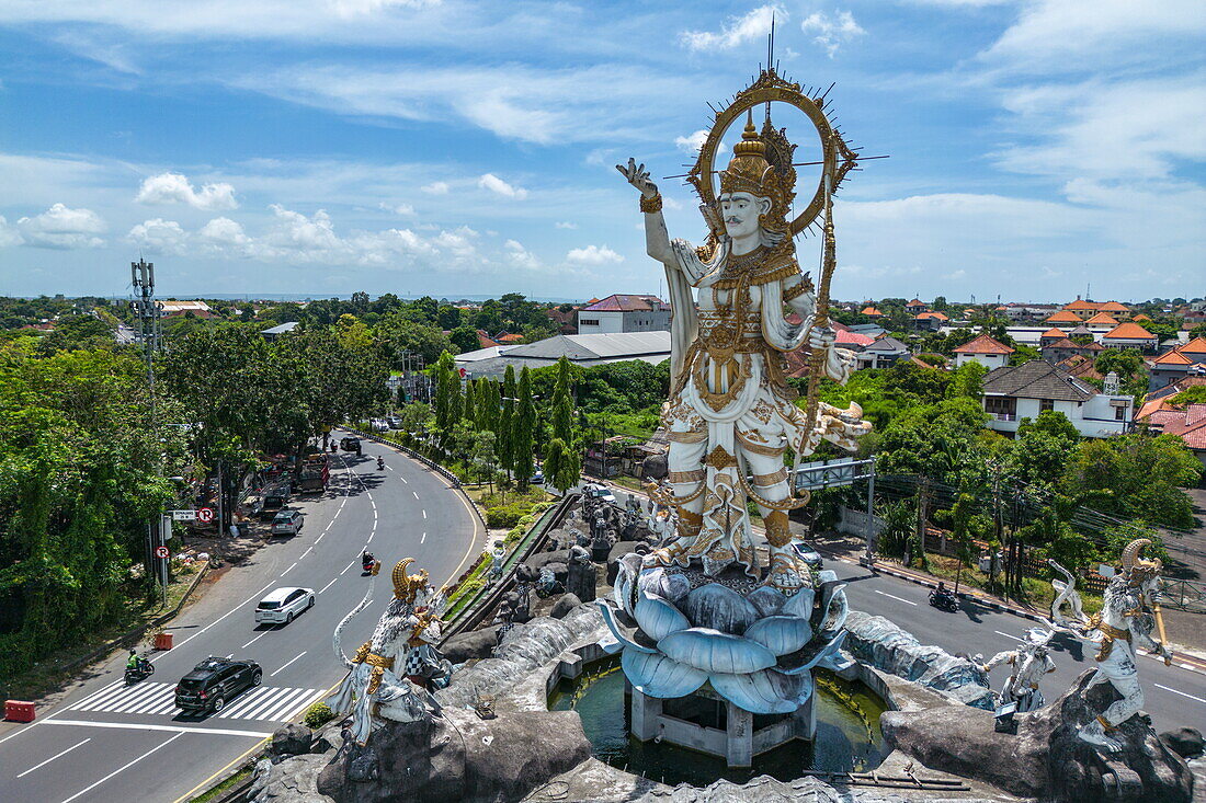  Aerial view of Patung Titi Banda statue at roundabout, Denpasar Timur, Denpasar, Bali, Indonesia 