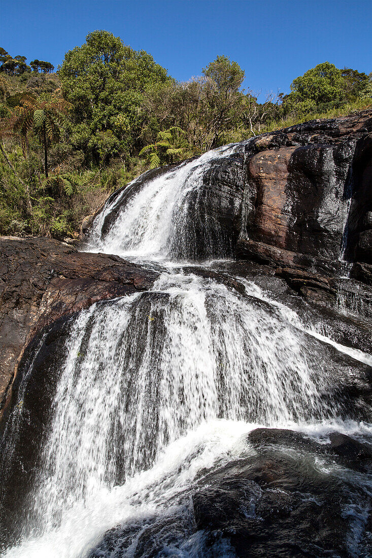 Baker's Falls waterfall, Horton Plains National Park, Central Province, Sri Lanka, Asia