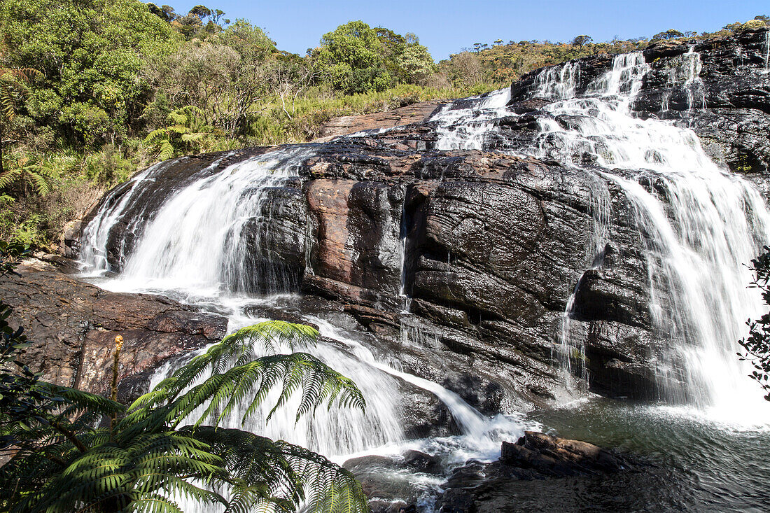 Baker's Falls waterfall, Horton Plains National Park, Central Province, Sri Lanka, Asia