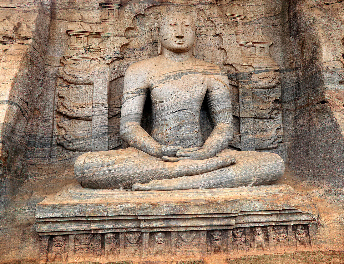 Seated Buddha figure, Gal Viharaya, UNESCO World Heritage Site, the ancient city of Polonnaruwa, Sri Lanka