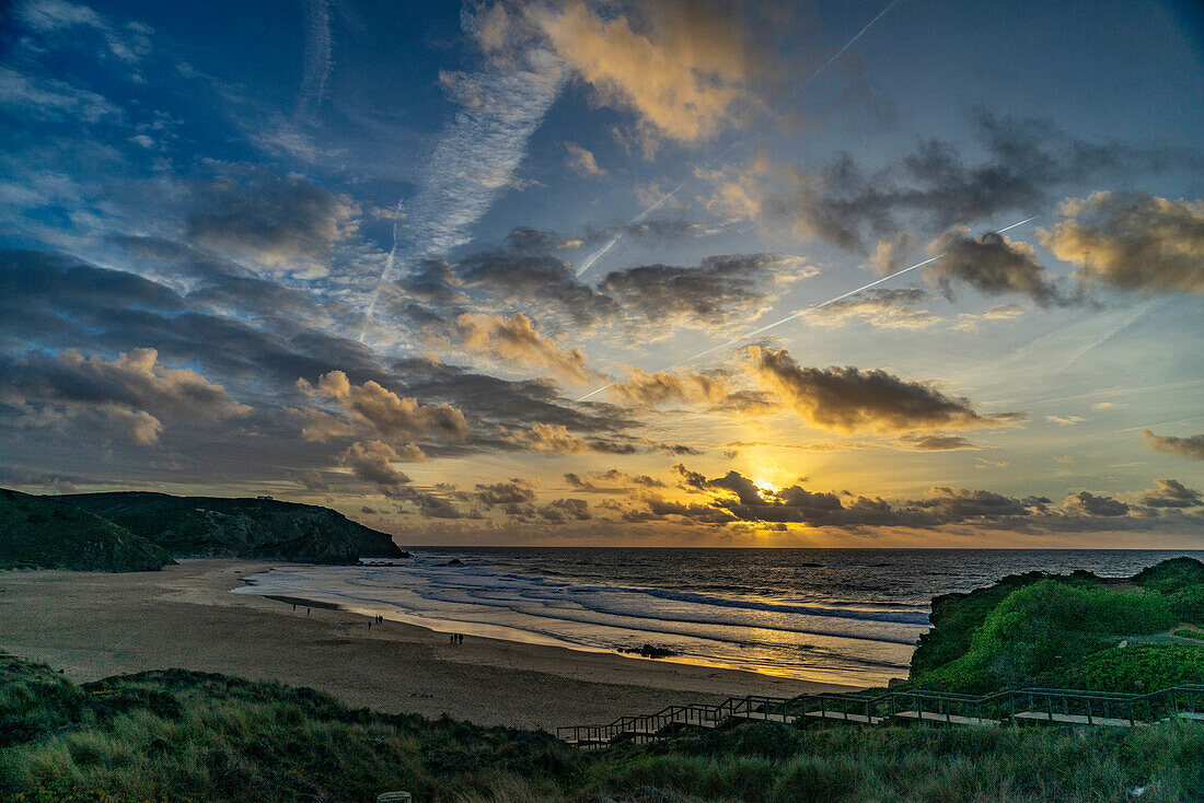  Europe, Portugal, Algarve, Amado Beach, sunset, Atlantic, 