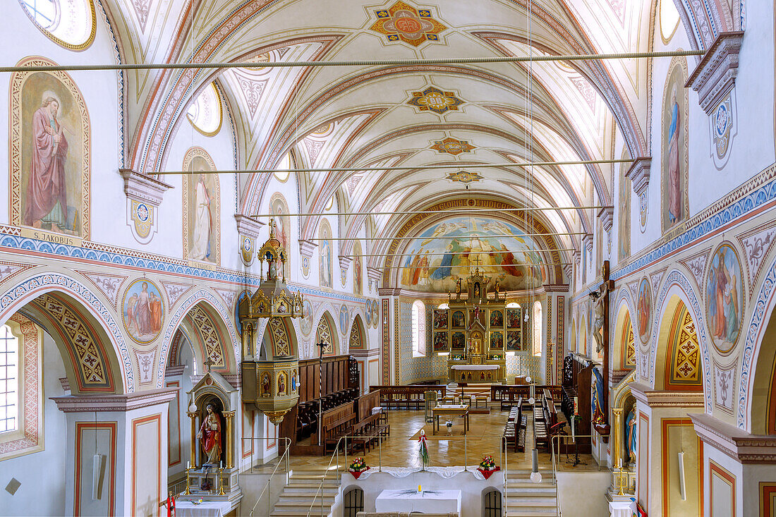  Interior of the Basilica of St. Arsatius in Ilmmünster on the Ilmtal cycle path in Upper Bavaria in Germany 