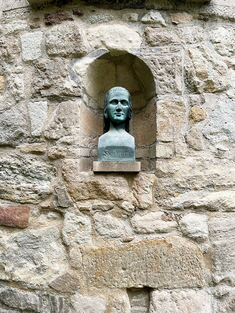  Hölderlin bust at the Hölderlin Tower in Tübingen, Baden-Württemberg, Germany 