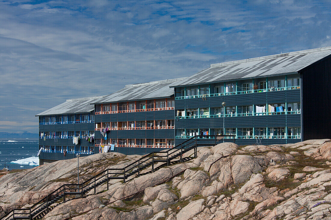 Wohnblock, Ilulissat, Jakobshavn, Disko-Bucht, West-Groenland, Grönland