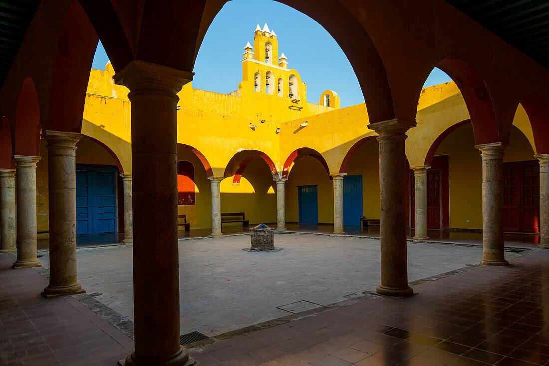 Spanish colonial architecture in courtyard at former convent of San Roque, Campeche city, Campeche State, Mexico