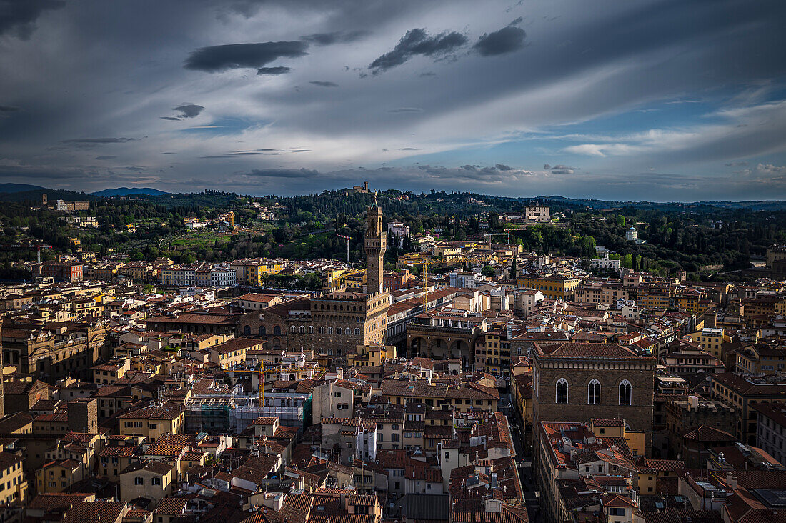  Campanile di Giotto Florence, bell tower of the cathedral, view of the old town of Florence, Chiesa di San Carlo dei Lombardi, Florence (Italian Firenze, region Tuscany, Italy, Europe 