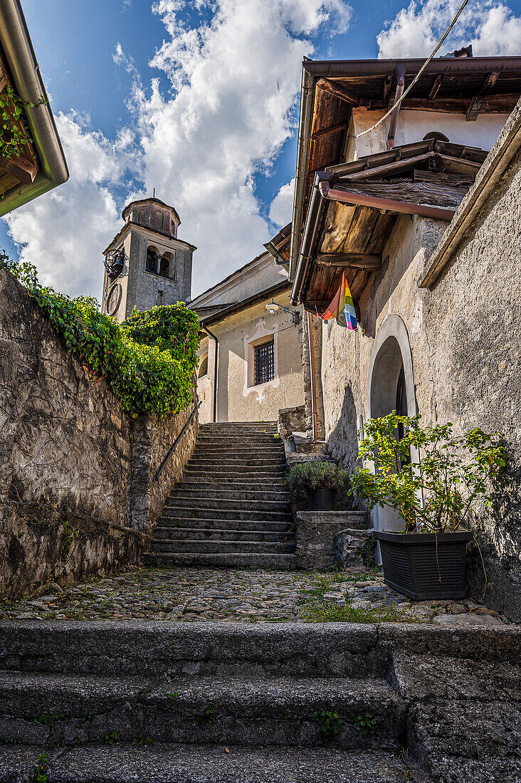  Village of Boleto on Lago de Orta, Verbano-Cusio-Ossola, Lake Orta is a northern Italian lake in the northern Italian, Lago d&#39;Orta, or Cusio, region of Piedmont, Italy, Europe 