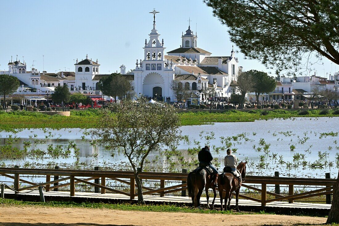  Pilgrimage church of El Rocio in Donana National Park, Andalusia, Spain 