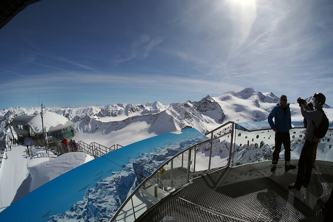  On the 3440 m peak with Wildspitze, Pitztal Glacier ski area, Pitztal, winter in Tyrol, Austria 