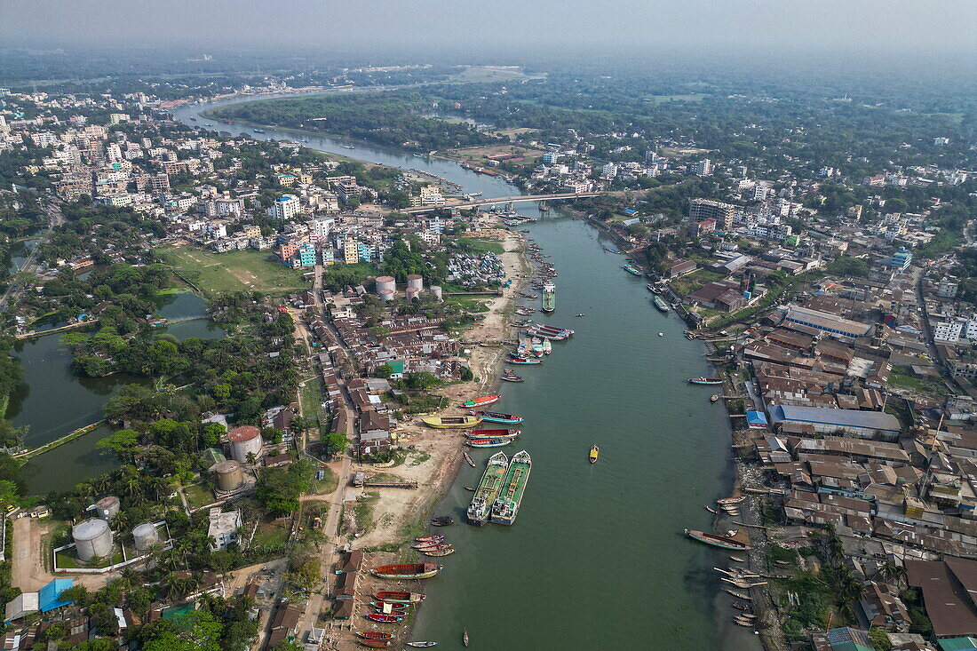  Aerial view of Dakatiya river and town, Chandpur, Chandpur district, Bangladesh, Asia 