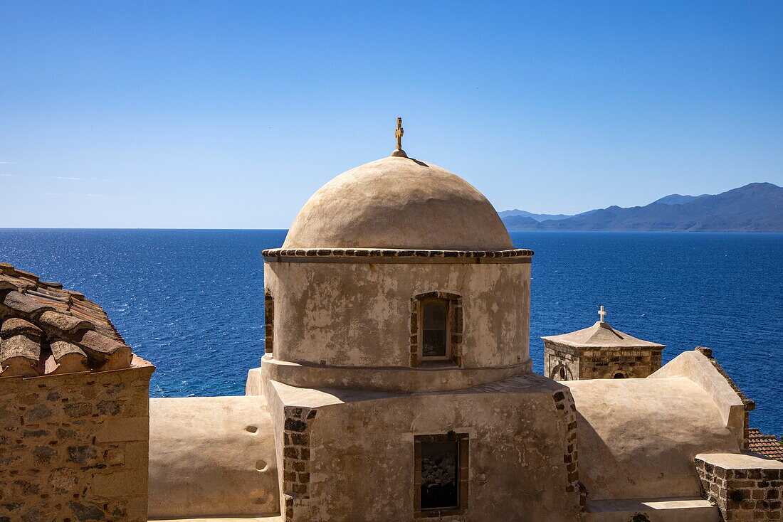 Kuppelbasilika Panagia Myrtidiotissa, Monemvasia, Halbinsel Monemvasia, Lakonien, Peloponnes, Ägäis, Griechenland, Europa