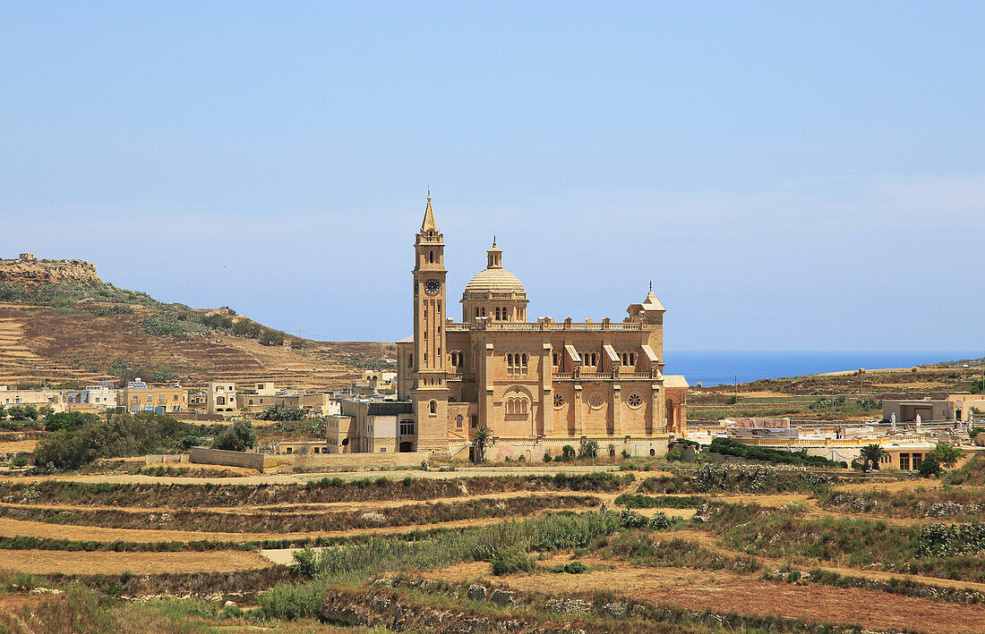 Romanesque architecture of basilica church, Ta Pinu, Gozo, Malta national pilgrimage shrine to Virgin Mary