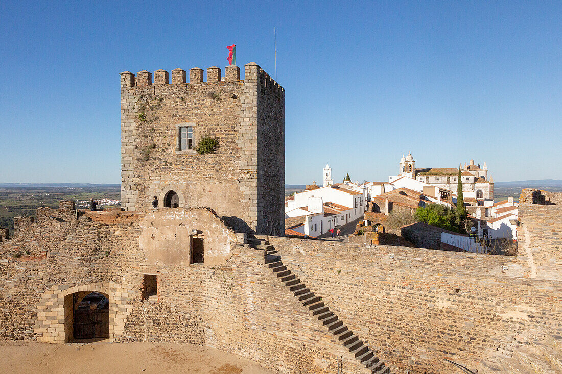 Historic walled castle in hilltop village of  Monsaraz, Alto Alentejo, Portugal, southern Europe