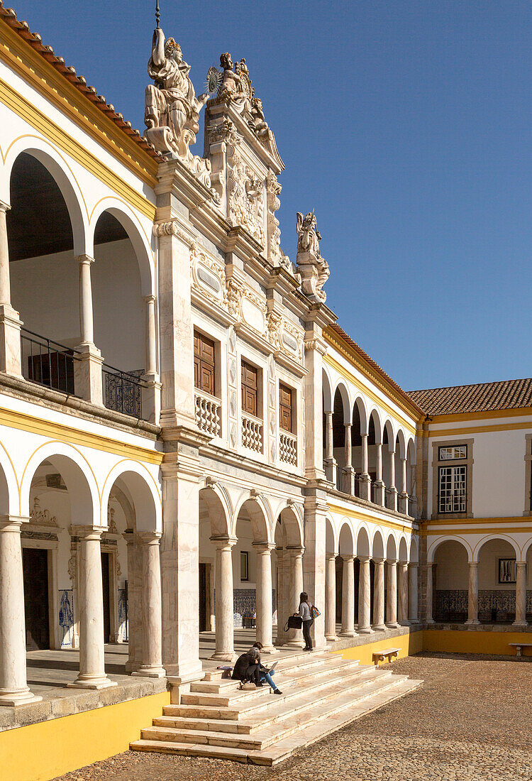 Facade of old chapel Colégio do Espírito Santo, historic courtyard of Evora University, Evora, Alto Alentejo, Portugal, Southern Europe