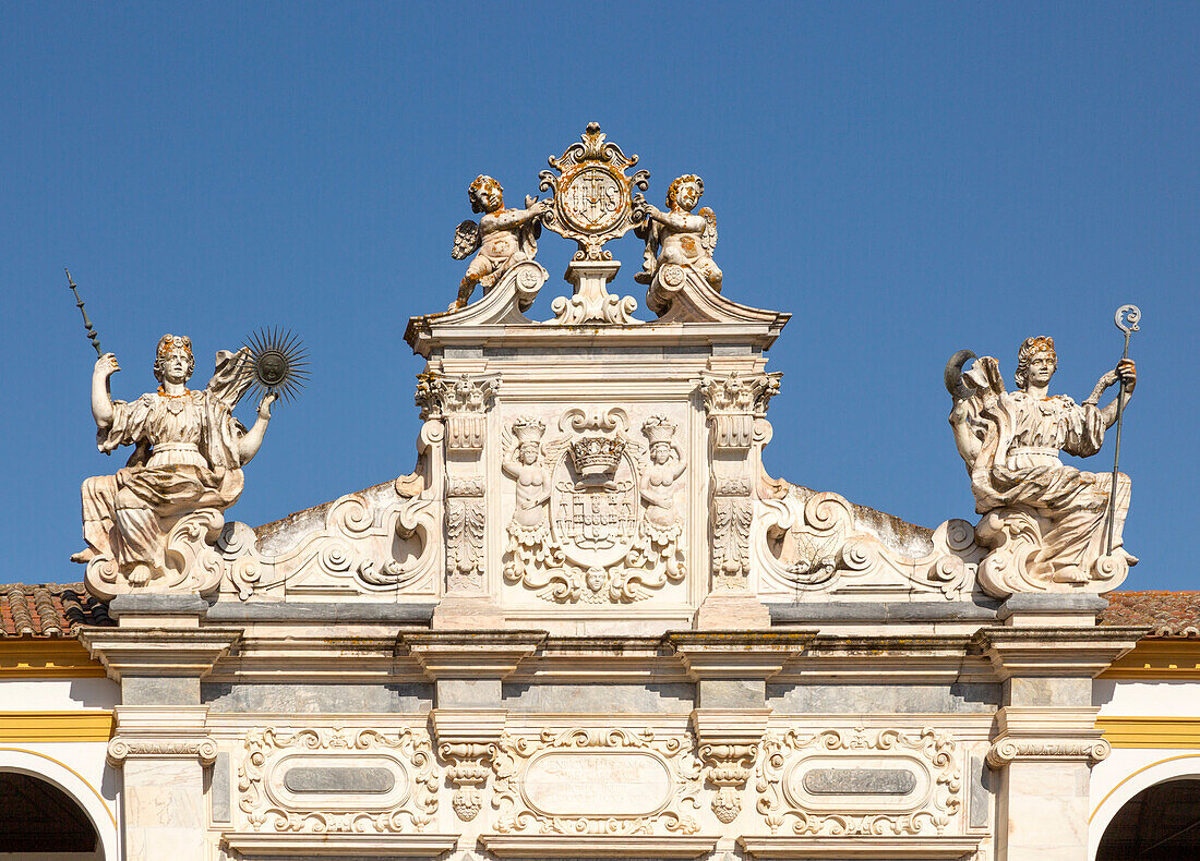 Fassade der alten Kapelle Colégio do Espírito Santo, historischer Innenhof der Universität, Evora, Alto Alentejo, Portugal, Südeuropa