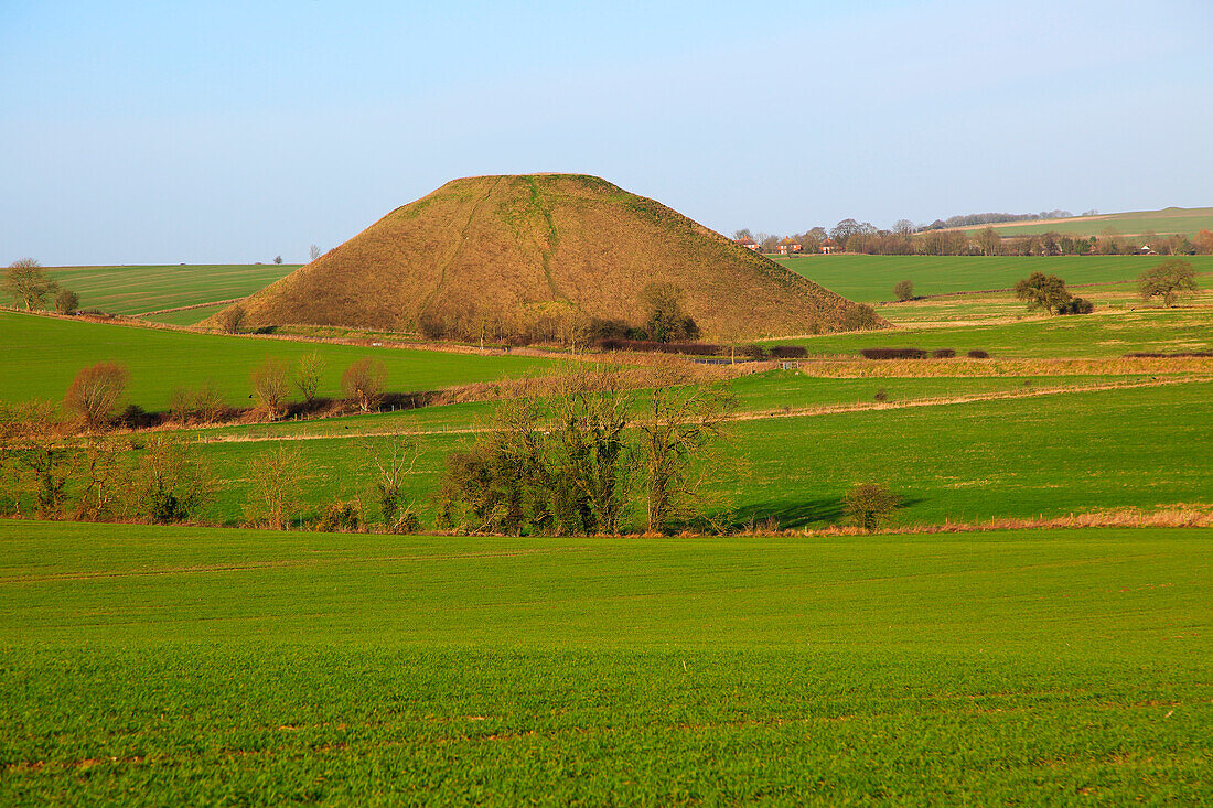 Silbury Hill neolithic site Wiltshire, England, UK is the largest manmade prehistoric structure in Europe