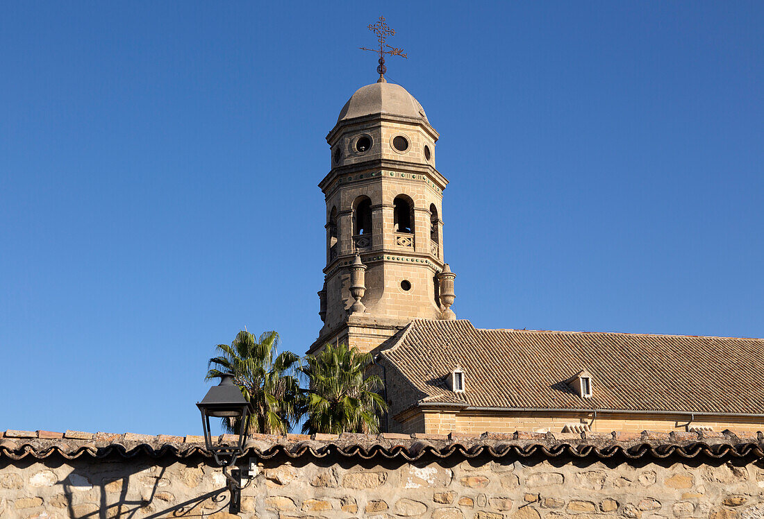 Bell tower of cathedral church against blue sky, Baeza, Jaen province, Andalusia, Spain