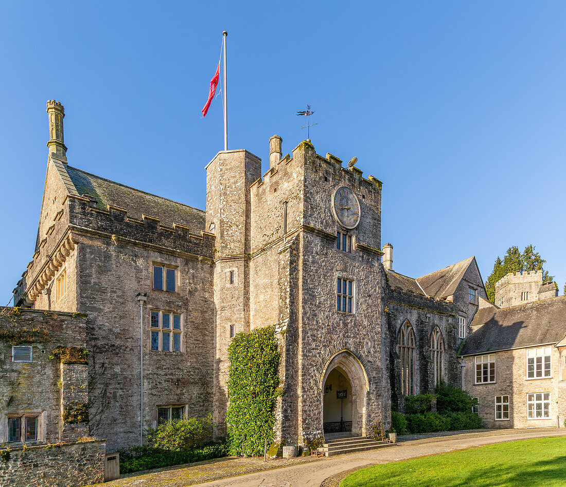 Historic medieval buildings of the Great Hall, Dartington Hall estate, south Devon, England, UK