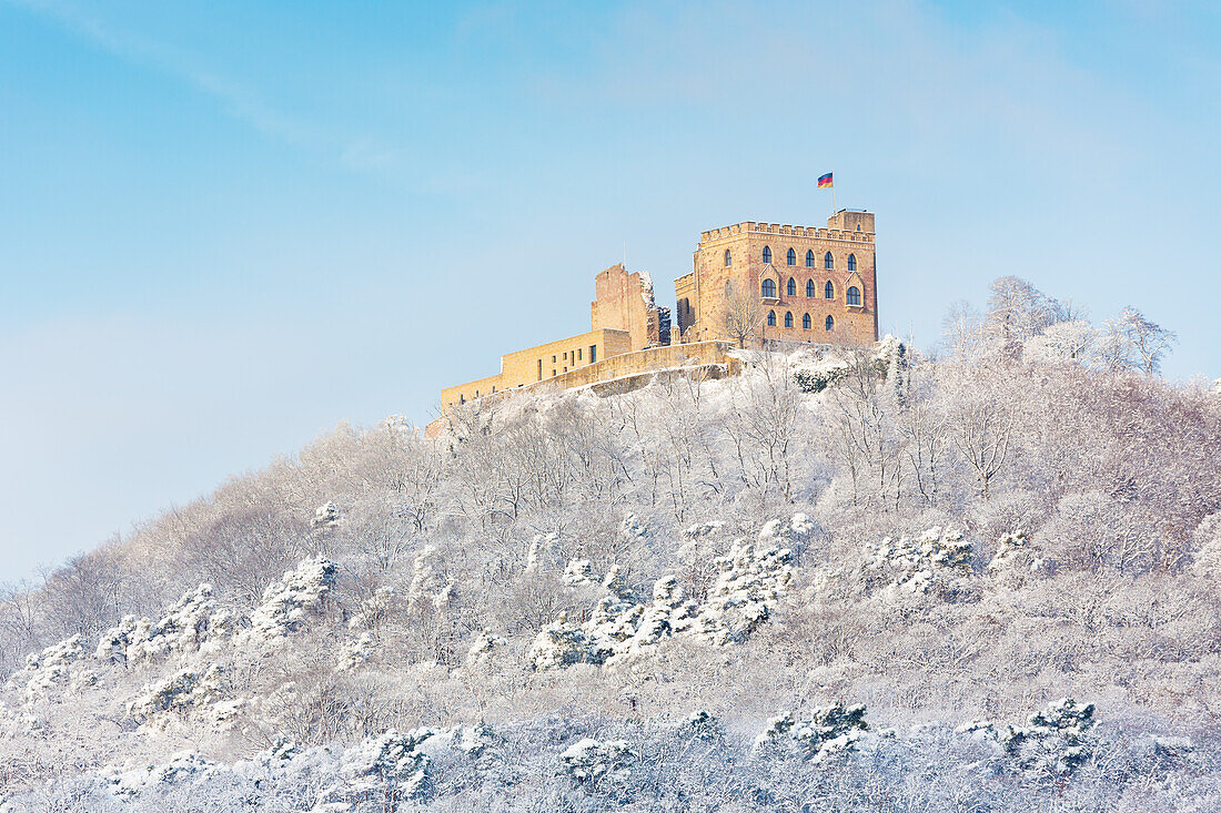  The Hambach Castle in the snow, Neustadt an der Weinstraße, Rhineland-Palatinate, Germany 