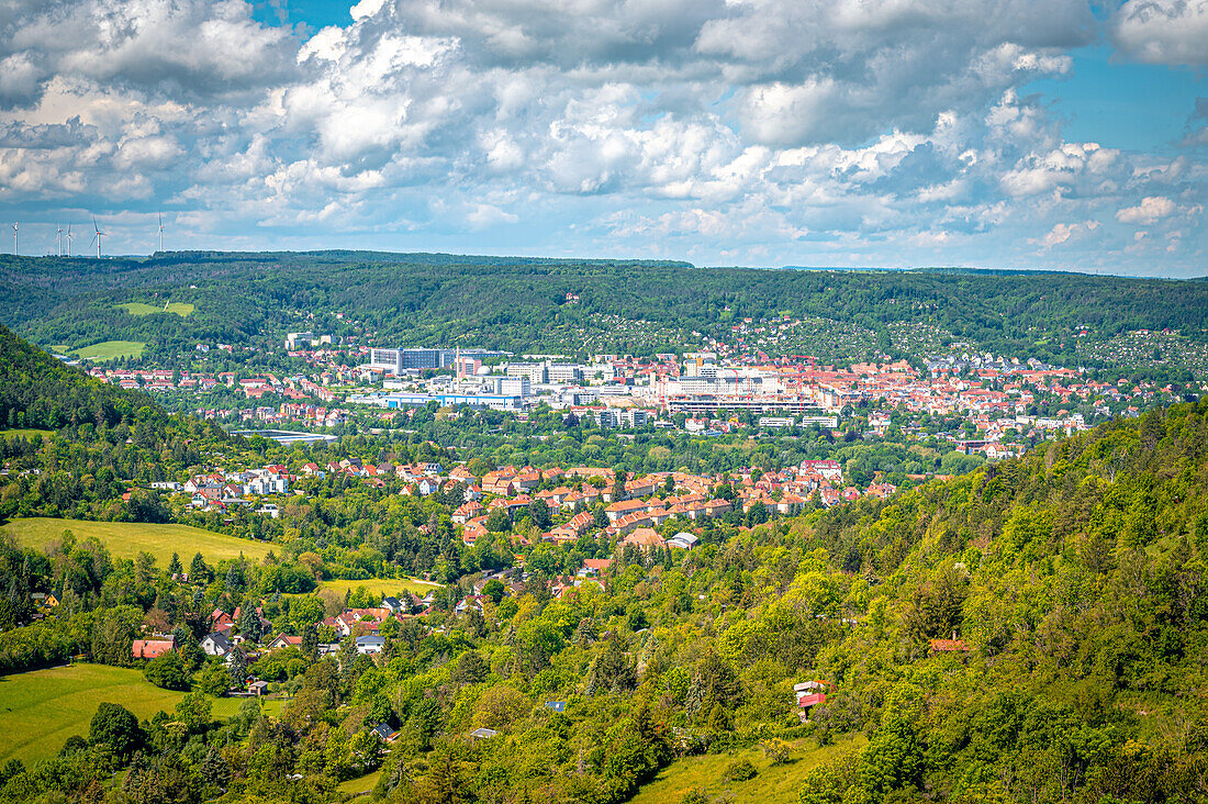 Blick auf das Westviertel von Jena mit den Otto Schott und Carl Zeiss Werken, Jena, Thüringen, Deutschland