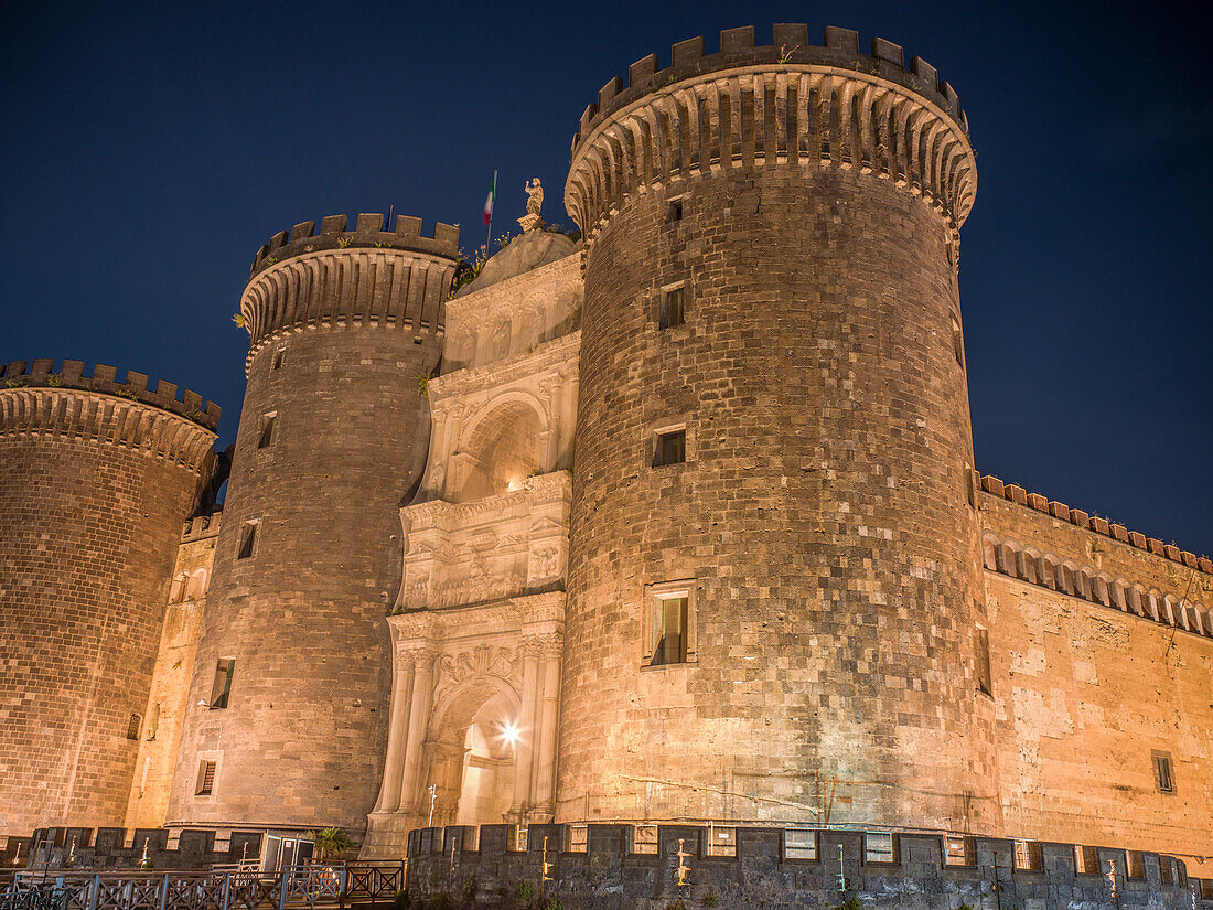  Castel Nuovo at night, Naples, Campania, Southern Italy, Italy, Europe 