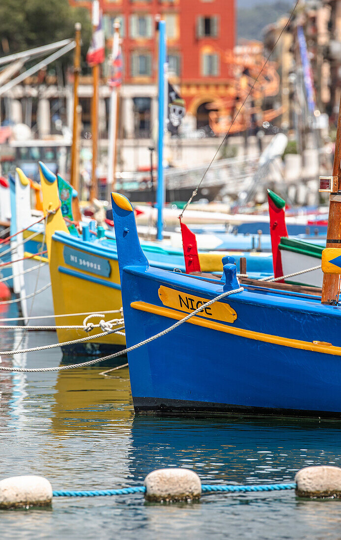  Colorful boats in the harbor of Nice, Port Lympia, in France 