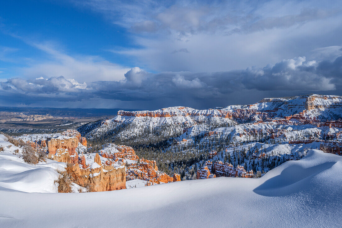 Blick in den Bryce Canyon im Winter, Bryce Canyon Nationalpark, Utah, USA, Vereinigte Staaten