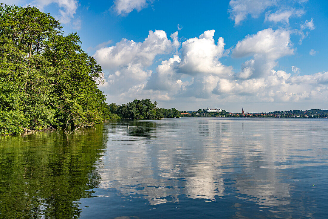  The Great Plön Lake, St. Nicholas Church and Plön Castle in Plön, Schleswig-Holstein, Germany  