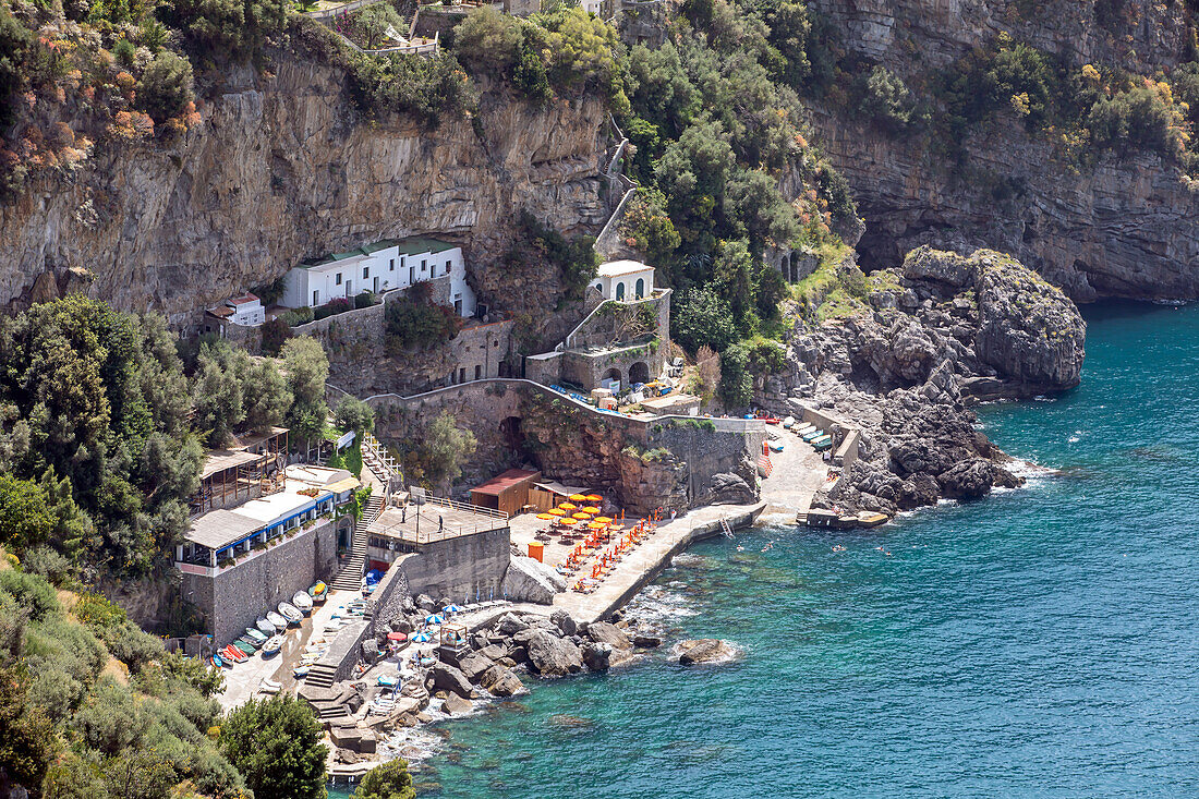  Beach on the Amalfi Coast, Vettica Maggiore, Praiano, Salerno, Campania, Southern Italy, Italy, Europe, Mediterranean Sea 