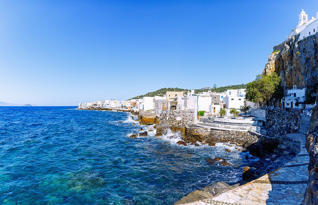  Island capital Mandráki with monastery Panagía Spilianí and tavern Oxos on the island of Nissyros (Nisyros, Nissiros, Nisiros) in Greece 