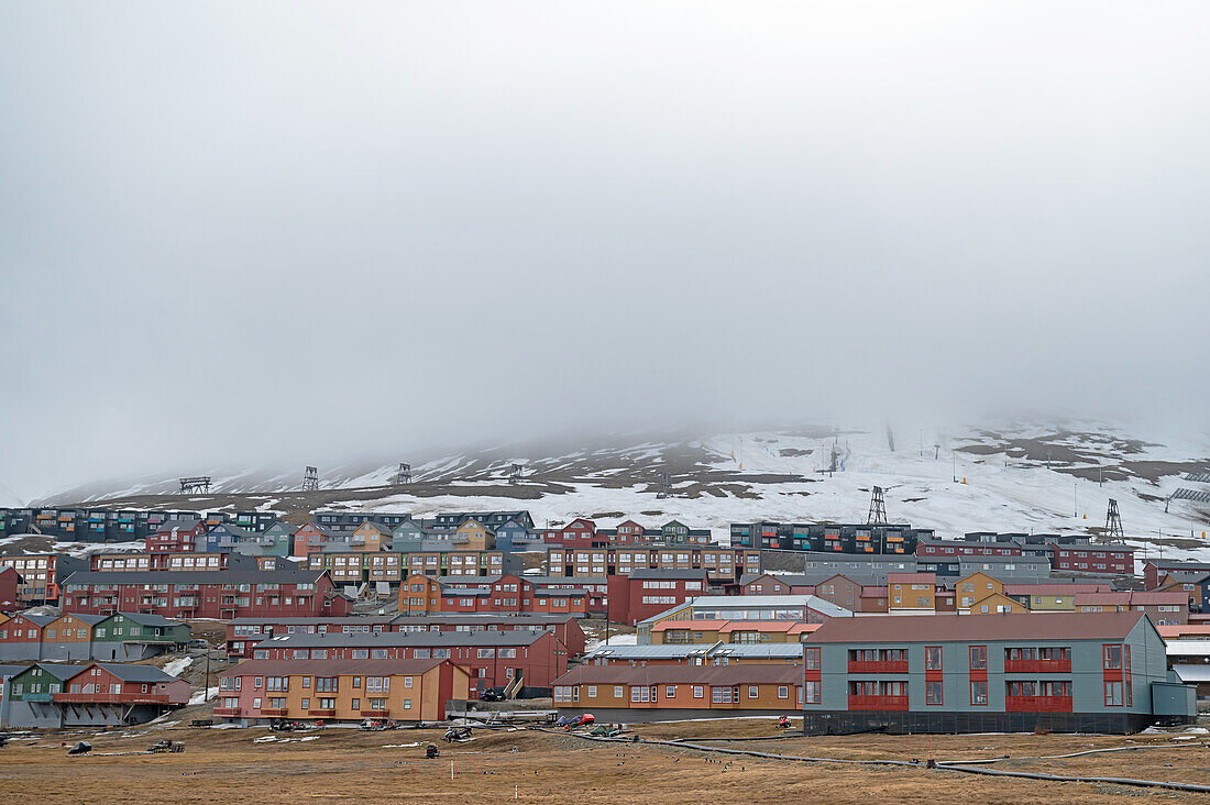  View of houses in Longyarbyen, Spitsbergen Svalbard, Norway, Arctic 