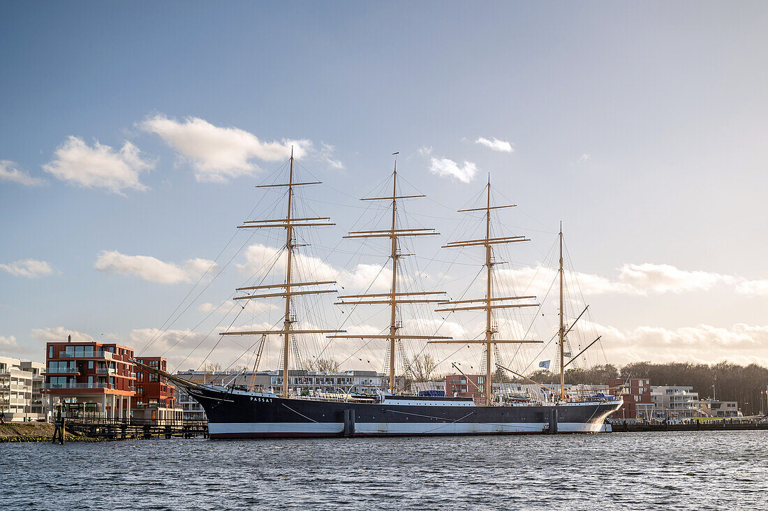  View of the four-masted barque Passat, Travemuende, Baltic Sea, Ostholstein, Schleswig-Holstein 