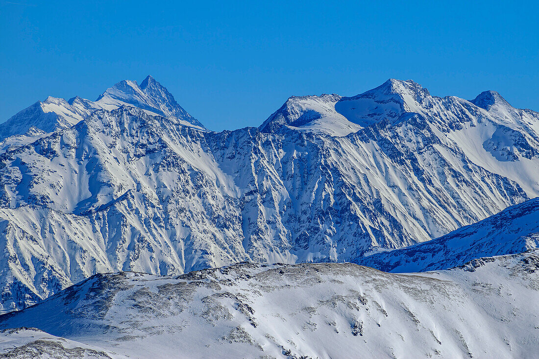  Grossglockner towering over Zillertal Alps, from Schwebenkopf, Kelchsau, Kitzbühel Alps, Tyrol, Austria 