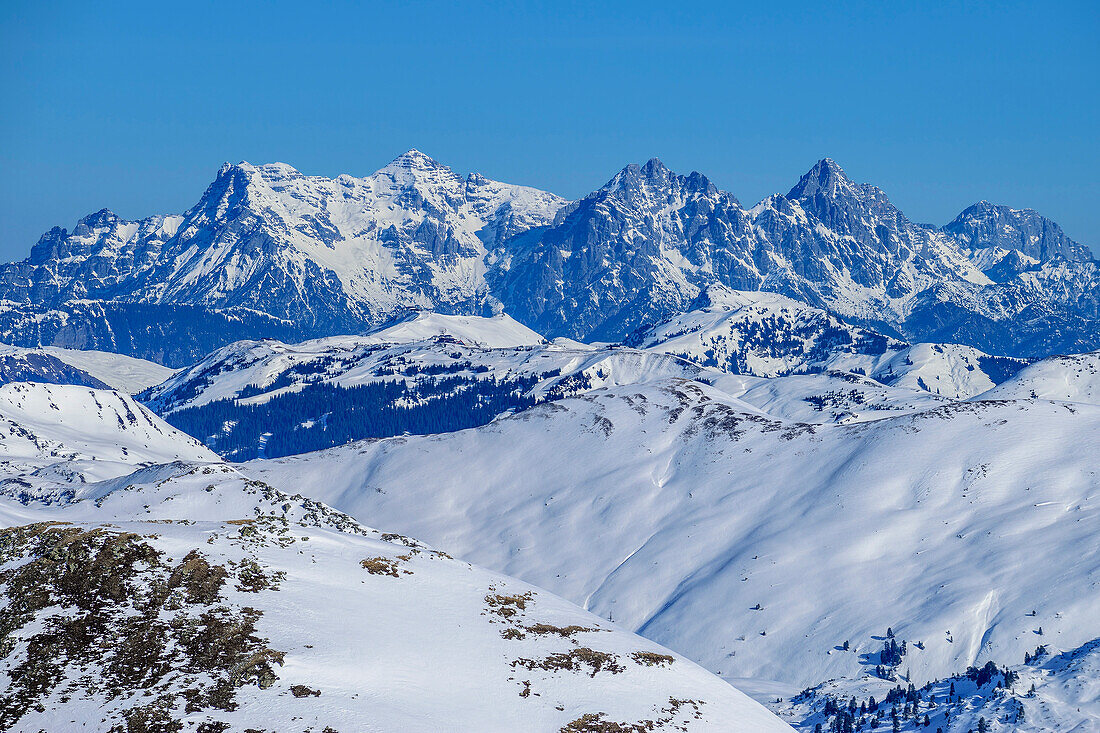  View from Baumgartgeier to Loferer Steinberge, Baumgartgeier, Kitzbühel Alps, Tyrol, Austria 