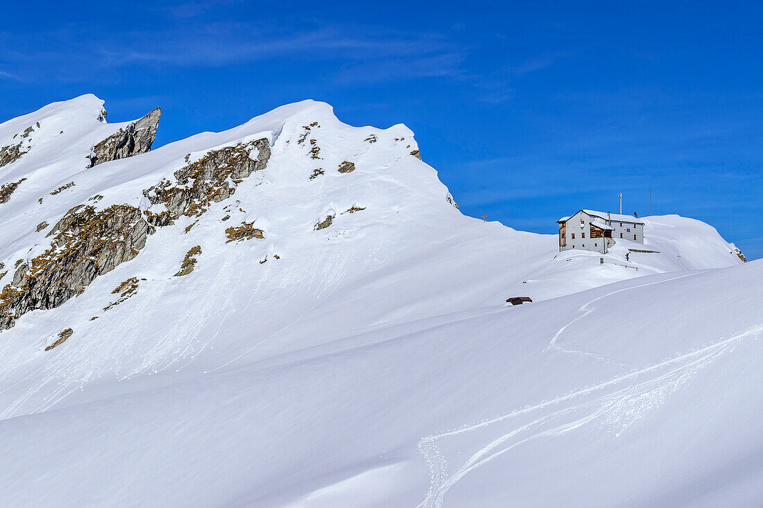  View of Lenkjochhütte, Ahrntal, Rieserferner-Ahrn Nature Park, Zillertal Alps, South Tyrol, Italy 