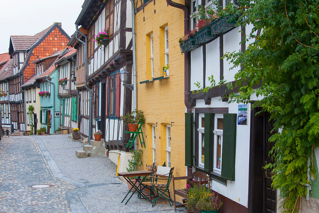 Fachwerkhäuser, Schlossberg, Quedlinburg, Sachsen-Anhalt, Deutschland