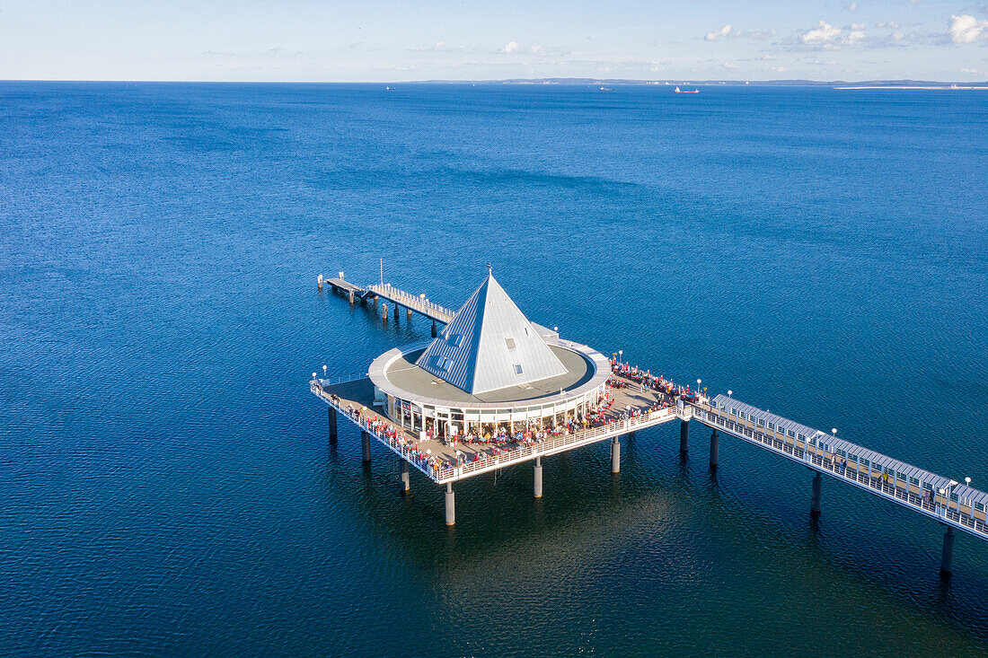 Luftbild der Seebrücke von Heringsdorf, Insel Usedom, Mecklenburg-Vorpommern, Deutschland