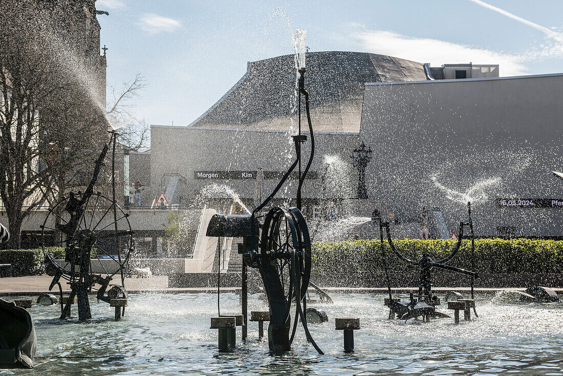  Carnival fountain by Jean Tinguely and theater, Tinguely fountain, Basel, Canton of Basel-Stadt, Switzerland 