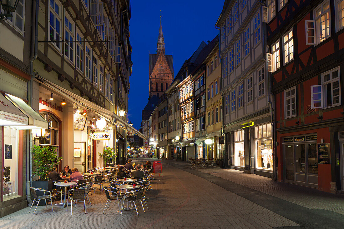  Kramerstrasse, half-timbered houses, old town houses, evening atmosphere, Hanover, Lower Saxony, Germany 