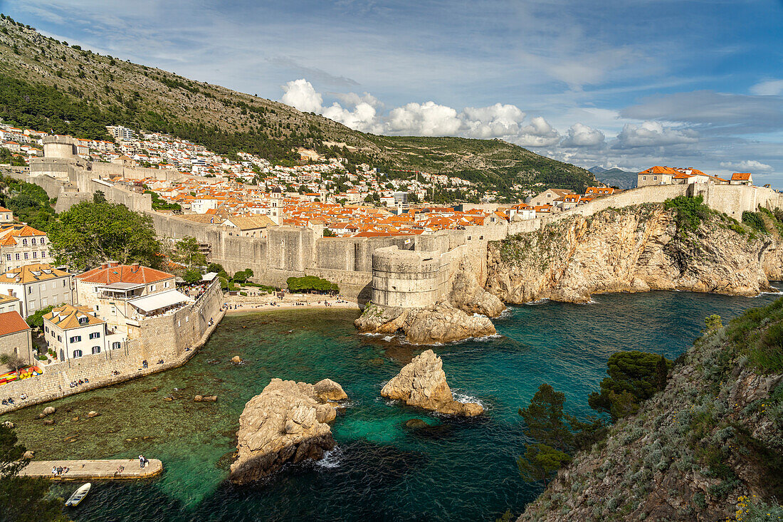  Bokar Fortress, Kolorina Bay and city walls in Dubrovnik, Croatia, Europe  