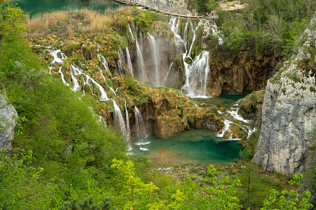  The large waterfall Veliki slap in Plitvice Lakes National Park, Croatia, Europe  