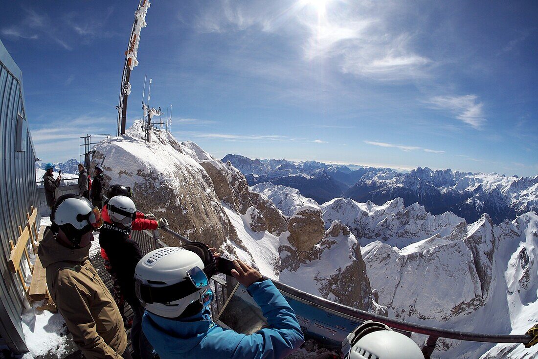  View to the south from the summit station of the Marmolada, Dolomites Veneto, Italy, winter 